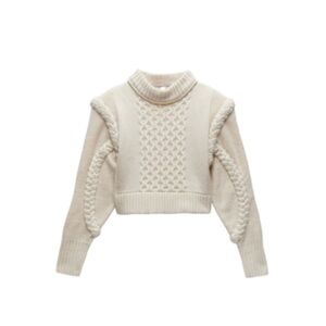 ZARA SHOULDER PAD CABLE KNIT BRAID SWEATER